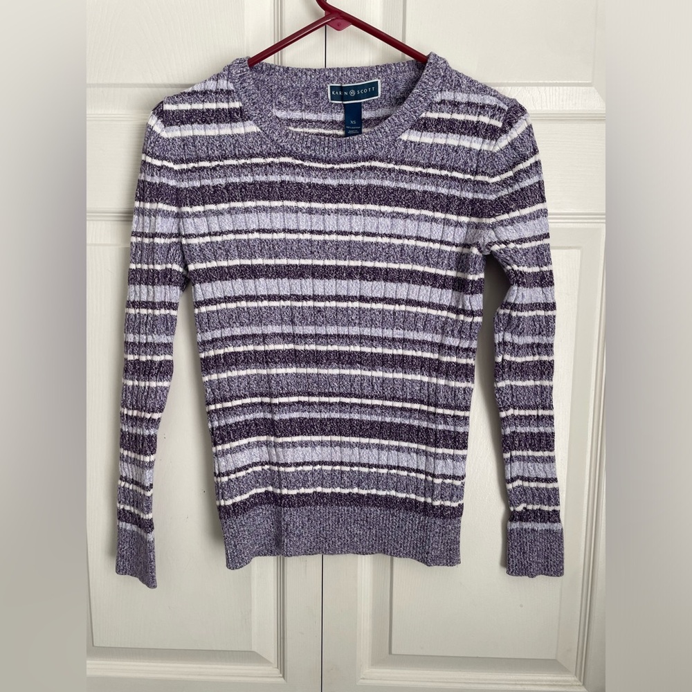 Karen Scott Purple and White Striped Sweater